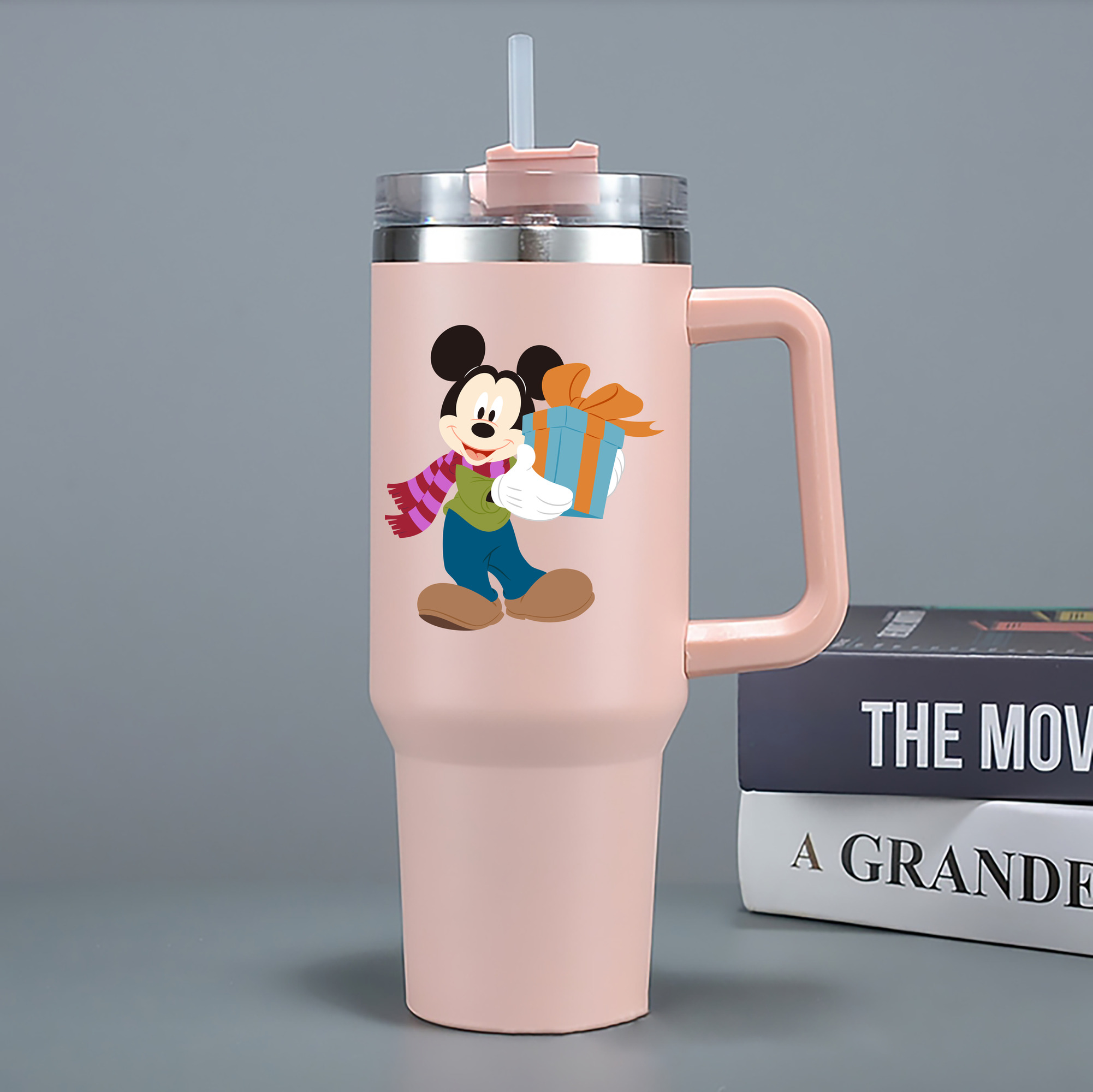 （画像用） ミッキーマウス Mickey Mouse 1200mL車用タンブラー - クリスタルステッカー（プラスチックストロー付き）
